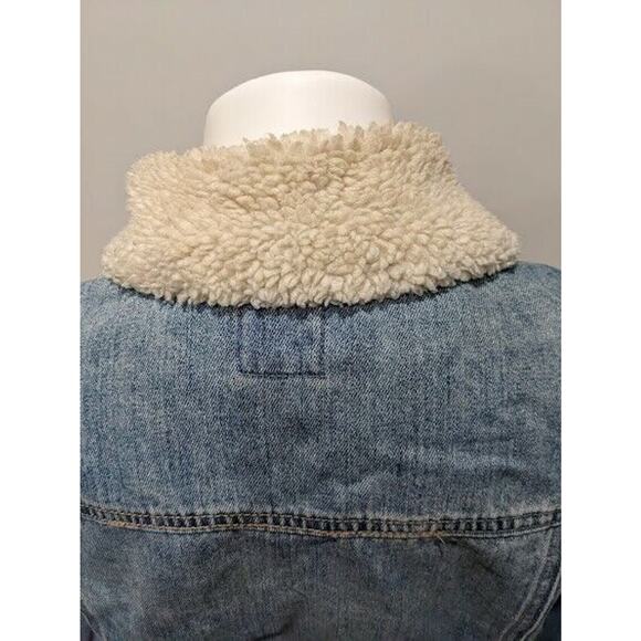 Kensie Womens Size Small Denim Jacket Medium Wash Faux Sherpa Collar Pockets - Picture 6 of 8